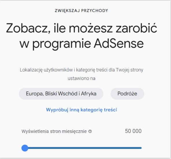 Ekran startowy AdSense