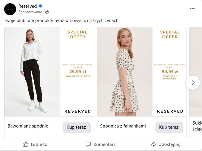 Facebook – płatny social media marketing (profil Reserved)