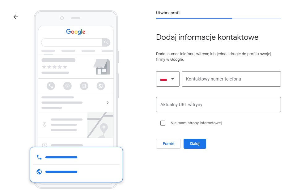 Ustawienie informacji kontaktowych - Wizytówka Google
