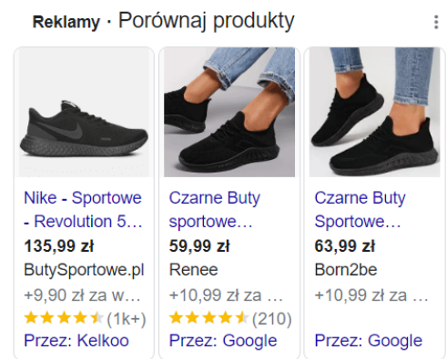  screen przedstawiający obuwie męskie w płatnych wynikach wyszukiwania 