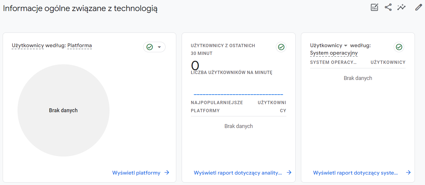  screen z panelu Google Analytics, informacje ogólne związane z technologią 