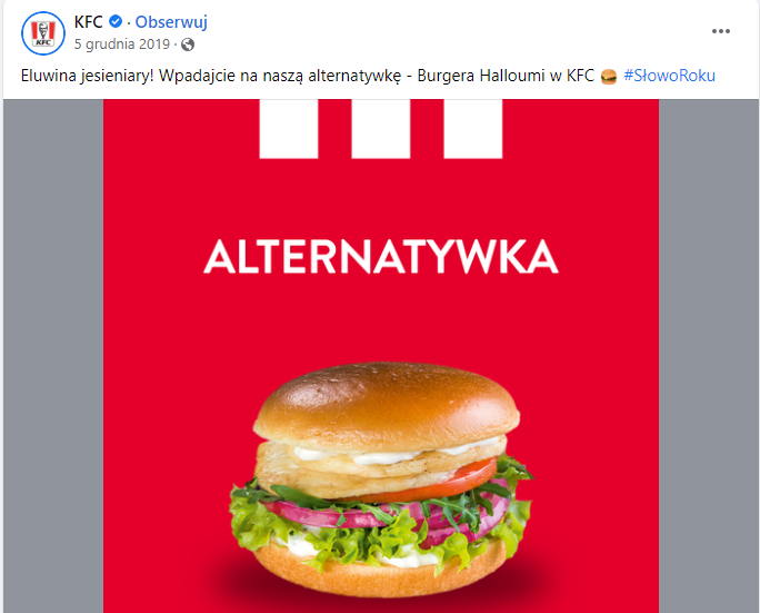 Facebook – reklama na profilu KFC