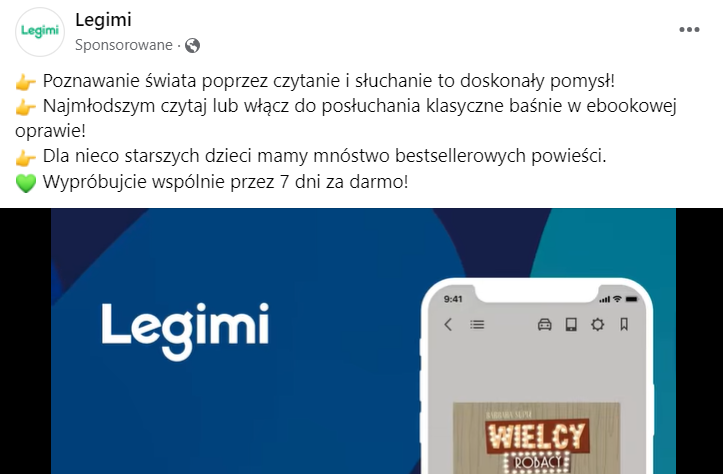 Facebook – reklama Facebook Ads profilu Legimi