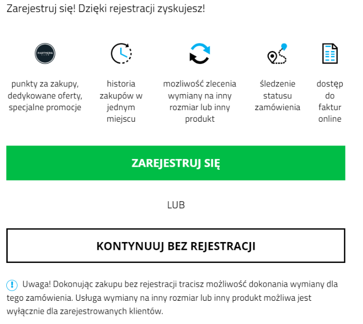 sportowysklep.pl – możliwość zakupu bez rejestracji