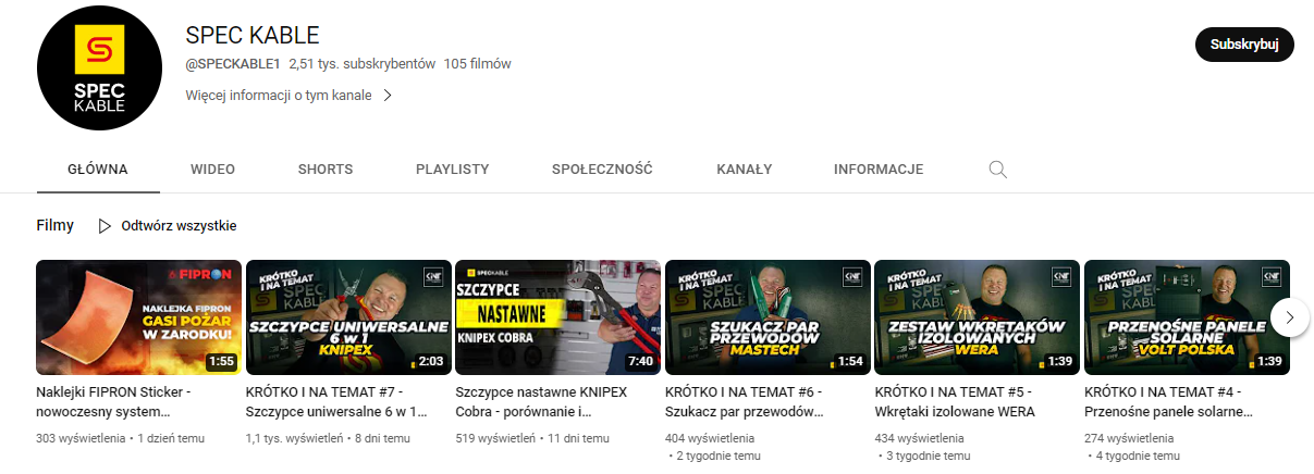 Kanał Spec Kable na YouTube