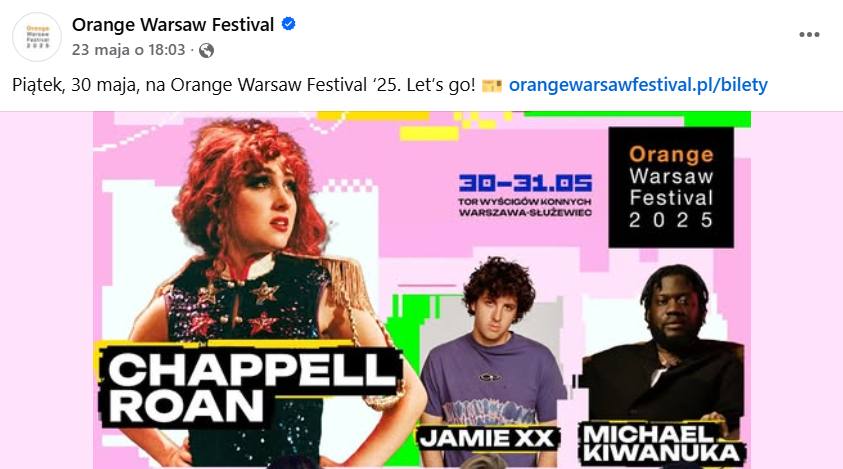 post Orange Warsaw Festival na Facebooku