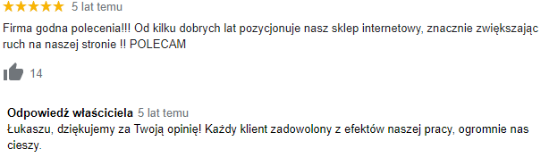 przykładowa opinia i odpowiedź – wizytówka Google grupa-icea
