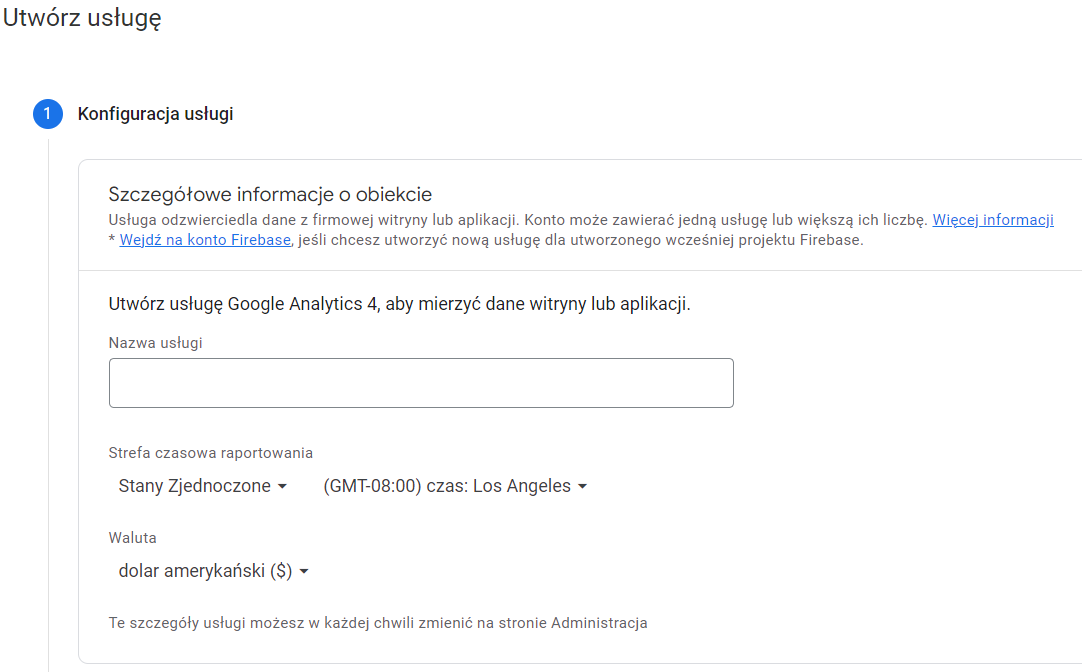 Poradnik tworzenia usługi Google Analytics 4 - krok 1