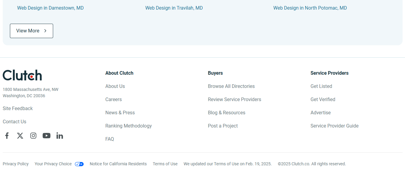Zrzut ekranu stopki serwisu Clutch