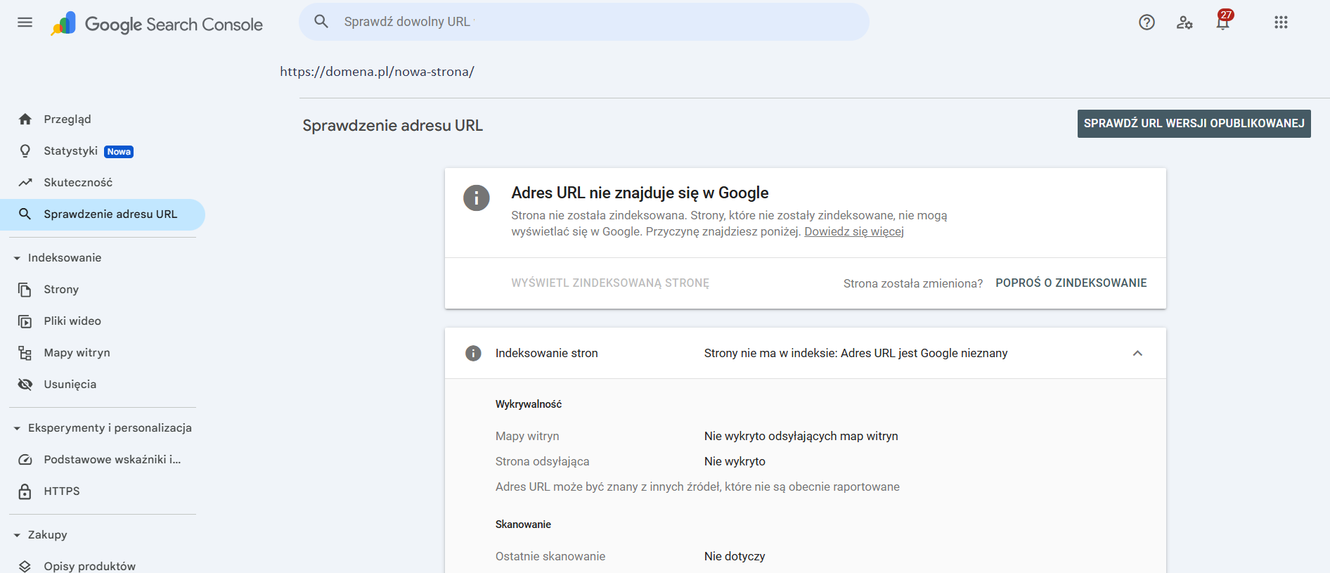 czy dana podstrona została zaindeksowana